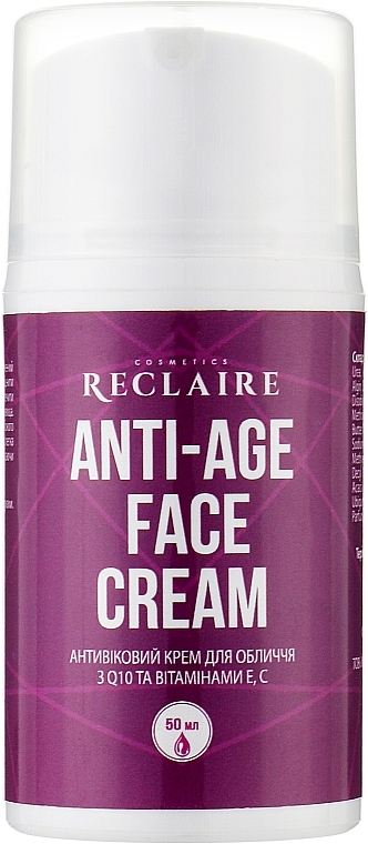 Антивозрастной крем для лица с Q10 и витаминами Е, С - Reclaire Anti-Age Face Cream — фото N1