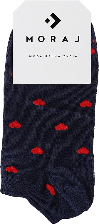 Жіночі короткі шкарпетки в сердечка, 1 пара, сині - Moraj — фото N1