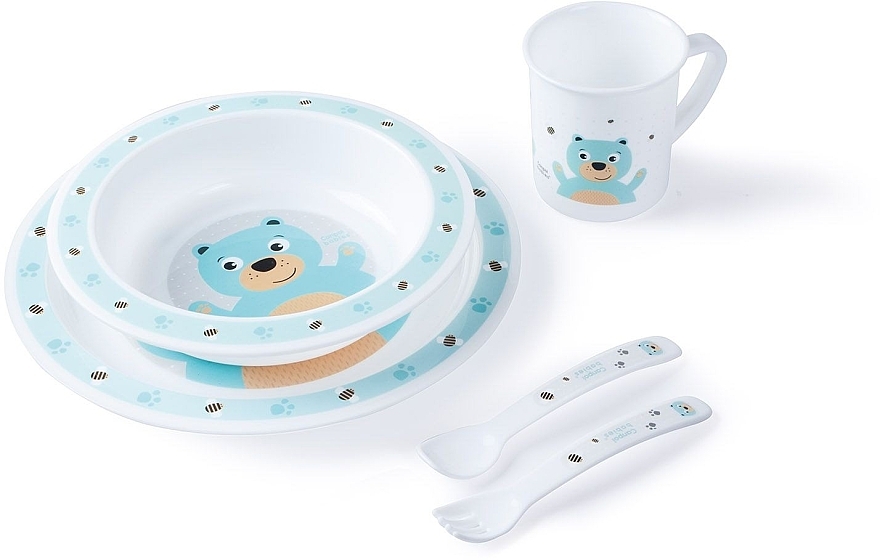Набор посуды пластиковый "Мишка", 5 предметов, бирюзовый - Canpol Babies Cute Animals — фото N2