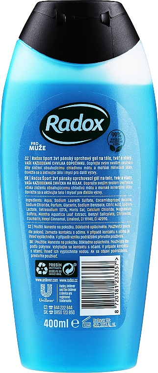 Гель для душу 3 в 1 "М'ята і морська сіль" - Radox Men XXL Sport 3in1 Shower Gel — фото N2