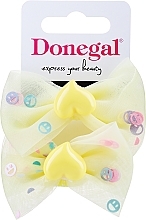 Набор резинок для волос FA-5602, 2 шт, желтые бантики с сердечками - Donegal — фото N1