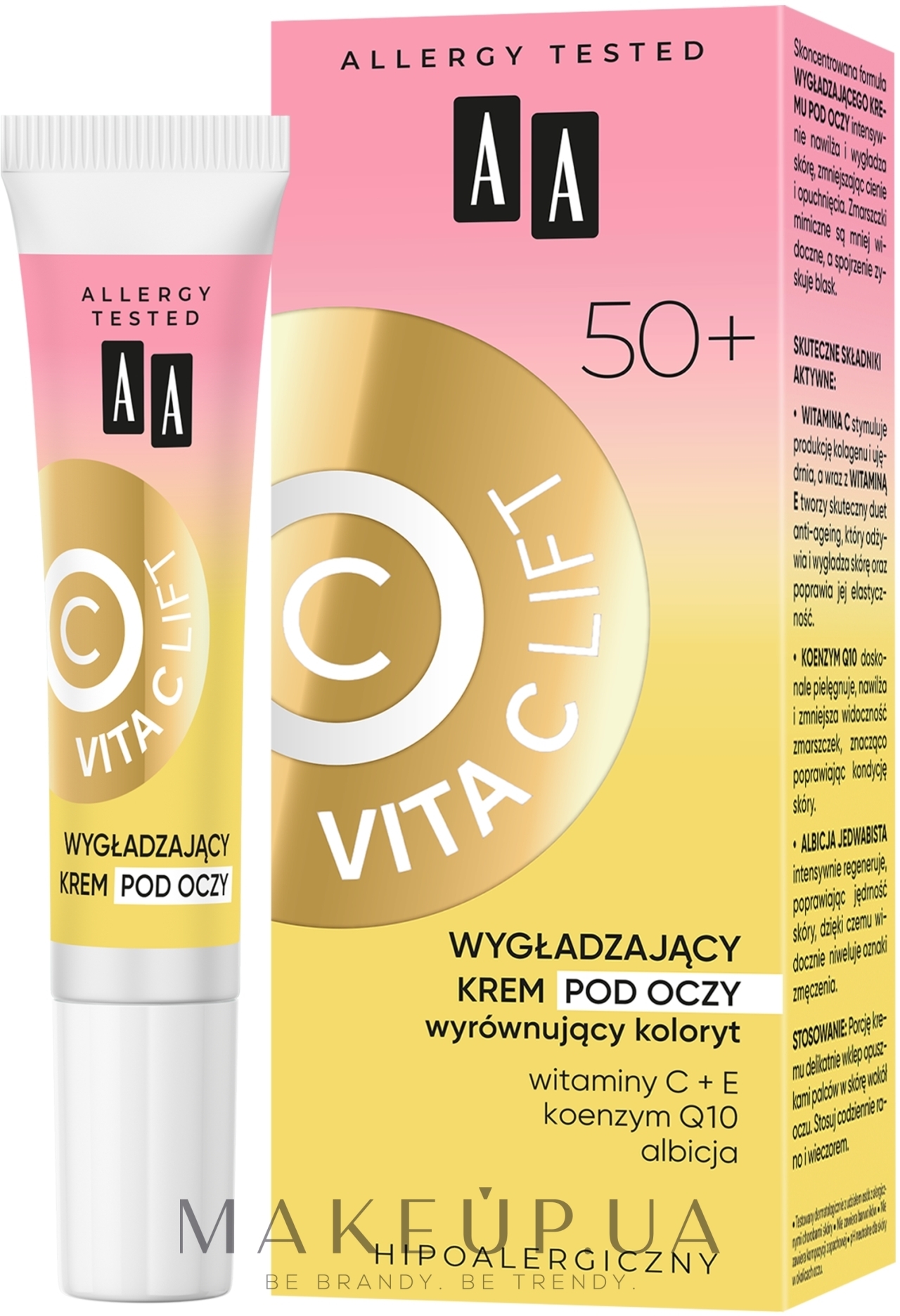 Розгладжувальний крем для повік 50+ - AA Vita C Lift Smoothing Eye Cream — фото 15ml