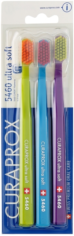 Набор зубных щеток «Ultra Soft», салатовая, синяя, фиолетовая - Curaprox
