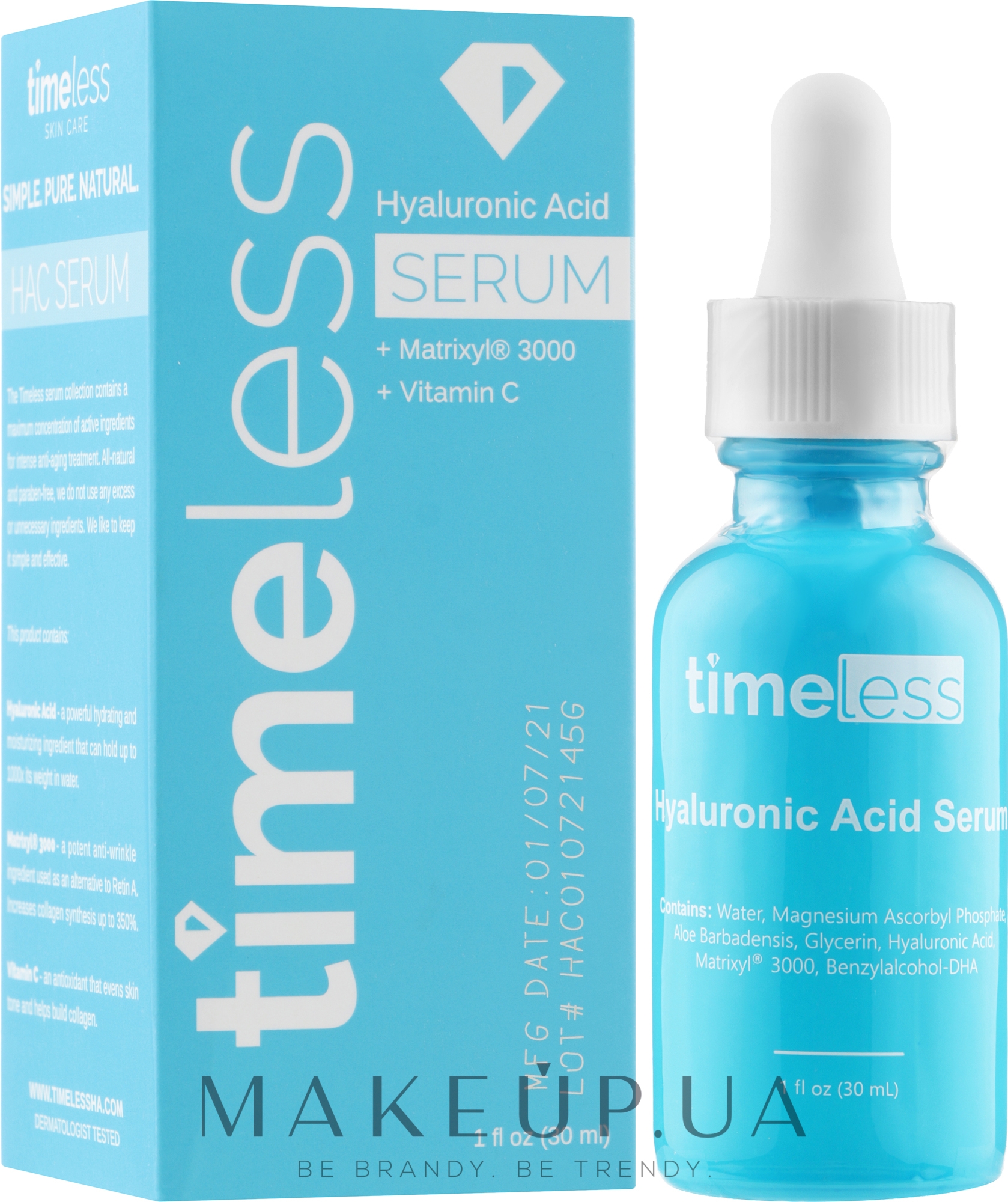 Сироватка для обличчя з гіалуроновою кислотою - Timeless Skin Care Vitamin C + Hyaluronic Acid Serum — фото 30ml