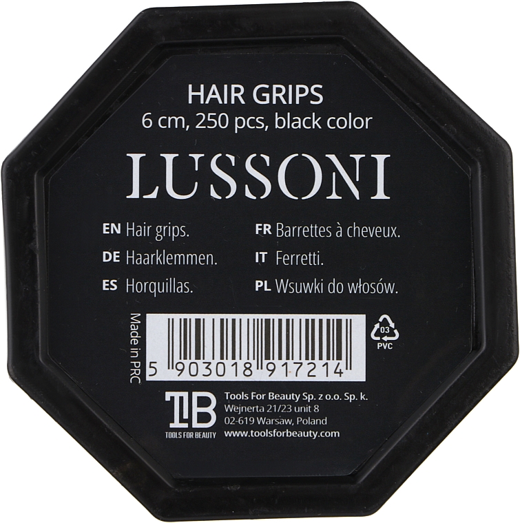 Невидимки прямі для волосся 6 см, чорні - Lussoni Hair Grips Black — фото N2