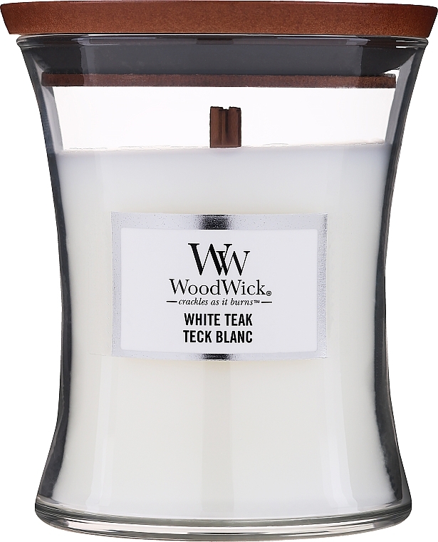 Ароматическая свеча в стакане - WoodWick Hourglass Candle White Teak — фото N2