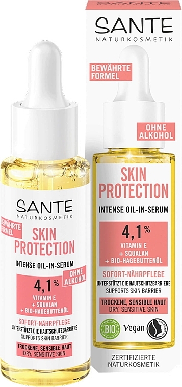 Биосыворотка для защиты сухой и чувствительной кожи лица, с витамином Е - Sante Skin Protect Serum — фото N1