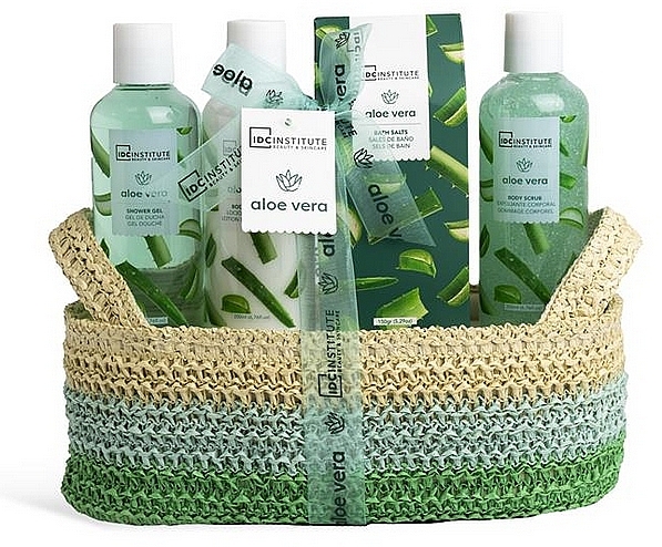 Набор - IDC Institute Aloe Vera Set (sh/gel/150ml + b/lot/50ml + bath/salt/250g + b/foam/150ml) — фото N1