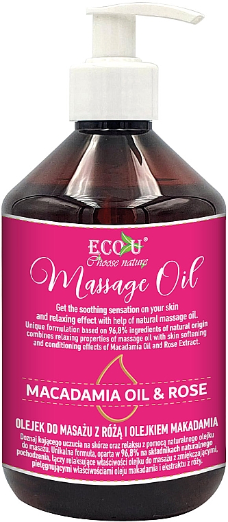 Масажна олія з олією макадамії й троянди - Eco U Macadamia Oil & Rose Massage Oil — фото N1