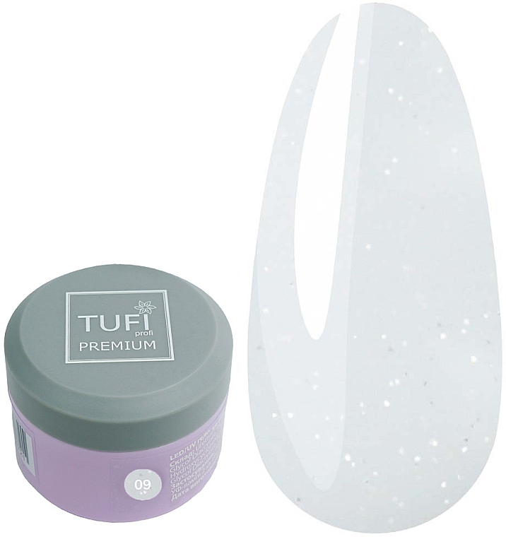 Гель для наращивания ногтей с шиммером - Tufi Profi Premium LED/UV Gel 09 White Frost