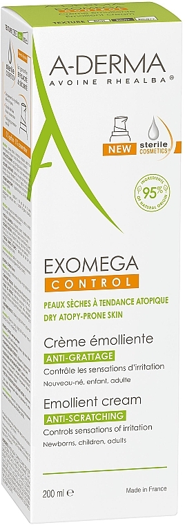Пом'якшувальний крем для тіла - A-Derma Exomega Control Emollient Cream Anti-Scratching — фото N3