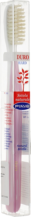 Зубная щетка с натуральной щетиной, жесткая, розовая - Piave — фото N1
