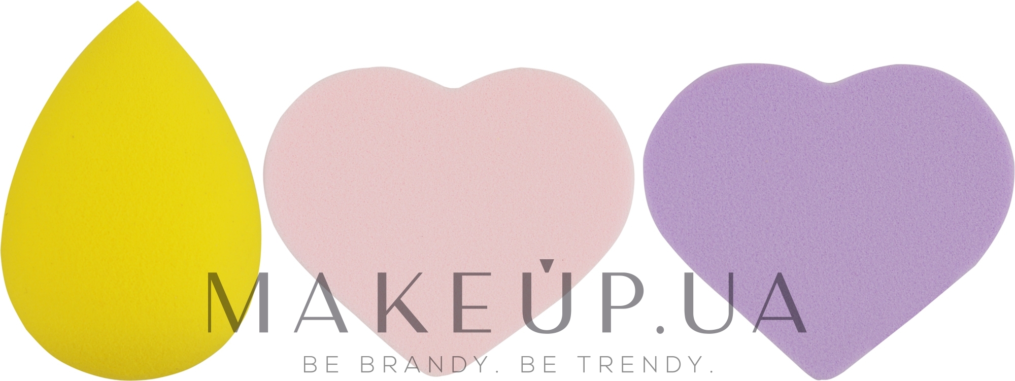 Набор спонжей для макияжа Beauty Blender, капля + 2 сердце, MIX (фиолетовый + розовый + желтый) - Puffic Fashion PF-229 — фото 3шт