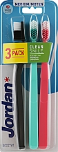 Зубна щітка, середня, чорна + бірюзова + коралова - Jordan Clean Smile Medium — фото N1