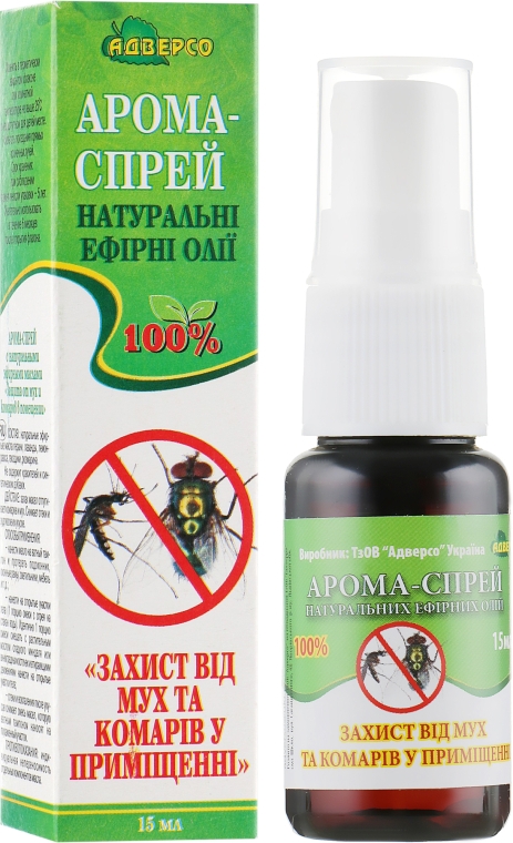 Арома-спрей з натуральних ефірних олій "Захист від мух і комарів у приміщенні" - Адверсо — фото N1