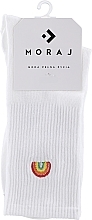 Довгі бавовняні шкарпетки з вишивкою, 1 пара, білі з веселкою - Moraj — фото N1