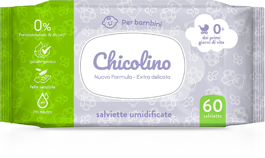 Влажные салфетки для детей с первых дней жизни, 60шт - Chicolino