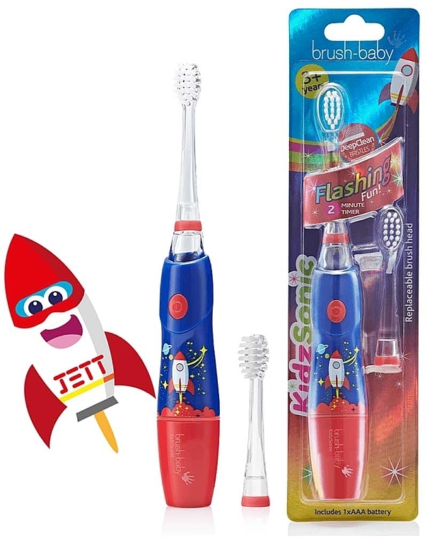 Електрична зубна щітка "Flashing Fun" 3+, ракета - Brush-Baby KidzSonic Electric Toothbrush — фото N1