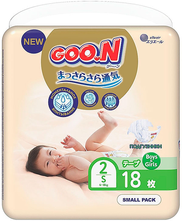 Підгузки Premium Soft для дітей (S, 4-8 кг, 18 шт) - Goo.N — фото N1
