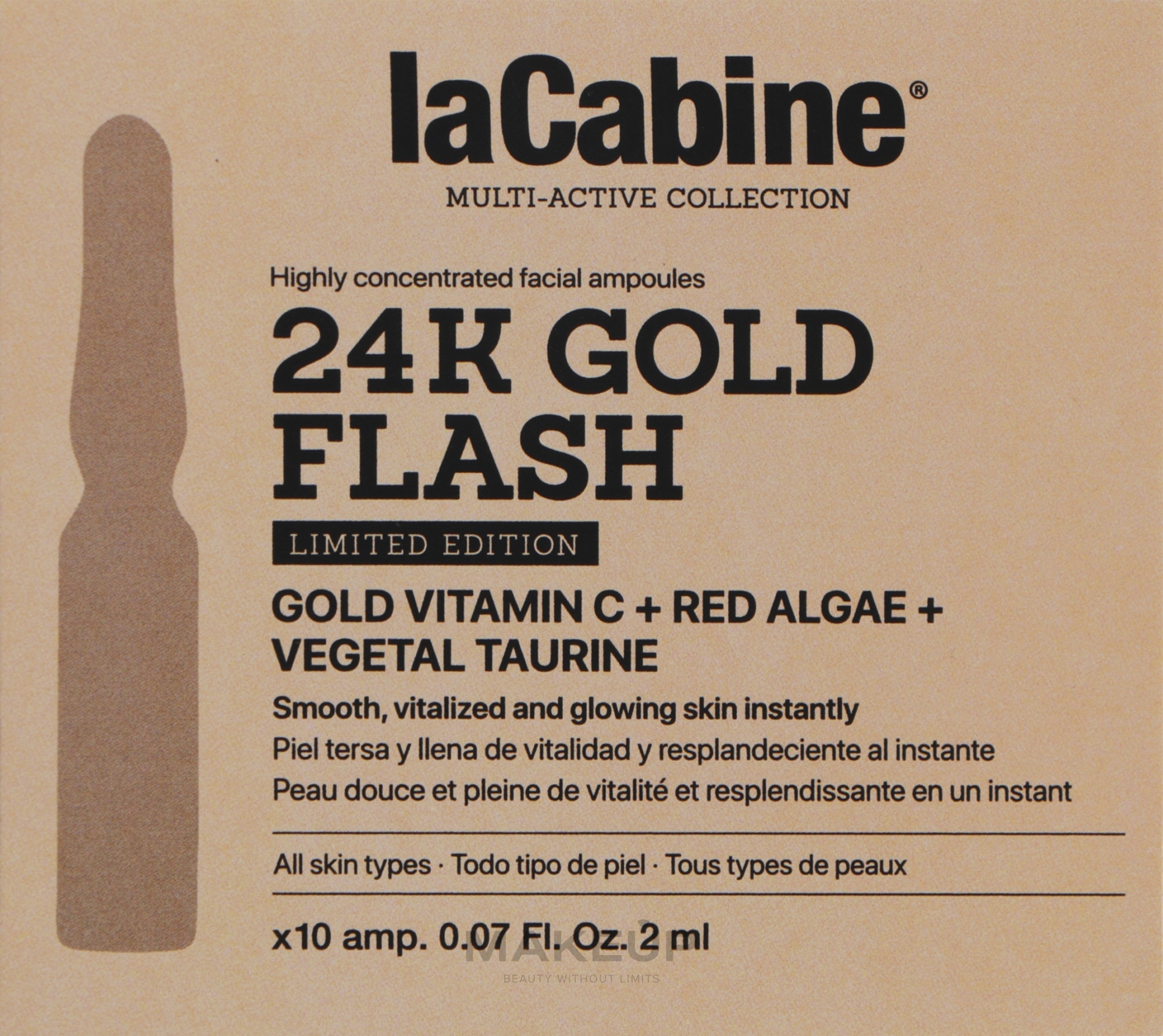 Высококонцентрированные ампулы с эффектом мгновенного сияния кожи лица - La Cabine 24K Gold Flash Ampoules — фото 10x2ml