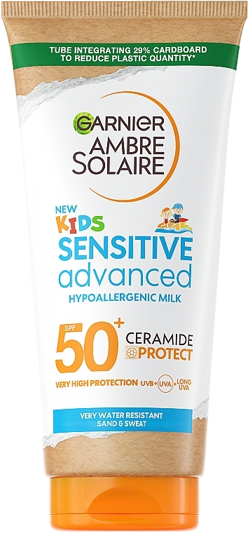 Солнцезащитное молочко с керамидами для детей, очень высокая степень защиты SPF 50+ - Garnier Ambre Solaire Sensitive Advanced Kids