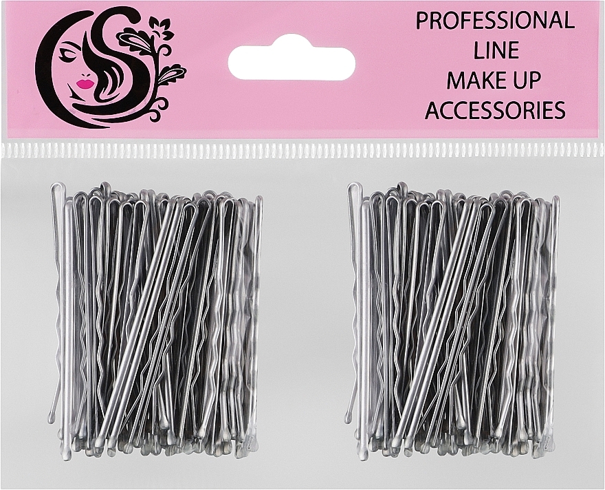 Невидимки для волосся хвилясті з двома кульками металеві 55 мм, срібло - Cosmo Shop — фото N1