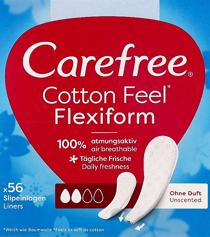 Гигиенические ежедневные гибкие прокладки без запаха, 56 шт - Carefree Cotton FlexiForm Unscented