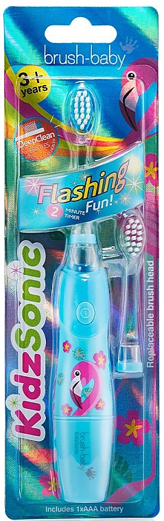 Електрична зубна щітка "Flashing Fun" 3+, фламінго - Brush-Baby KidzSonic Electric Toothbrush — фото N2