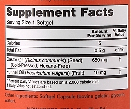 Касторовое масло, 650 мг, 120 мягких желатиновых капсул - Now Foods Castor Oil — фото N2