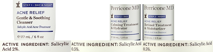 Набір - Perricone MD Acne Relief Prebiotic Acne Therapy (cleanser/177ml + hydrator/59ml +f/cr/59ml) — фото N3