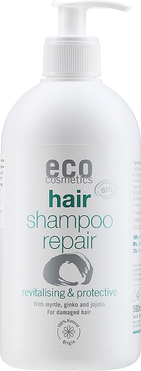 Шампунь відновлювальний з екстрактами мирту й гінкго, олією жожоба, з дозатором - Eco Cosmetics Hair Shampoo Repair Revitalising & Protective — фото N1