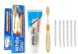 Набор с бело-оранжевой щеткой - White Glo Probiotic Set (t/paste/100ml + t/brush/1pc + dental/flosser)  — фото N1