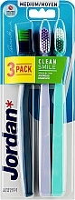 Зубная щетка, средняя, темно-синяя+бирюзовая+сиреневая - Jordan Clean Smile Medium — фото N1