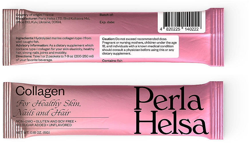 Морской коллаген, пептиды I типа, 30 стиков - Perla Helsa Collagen Dietary Supplement  — фото N9