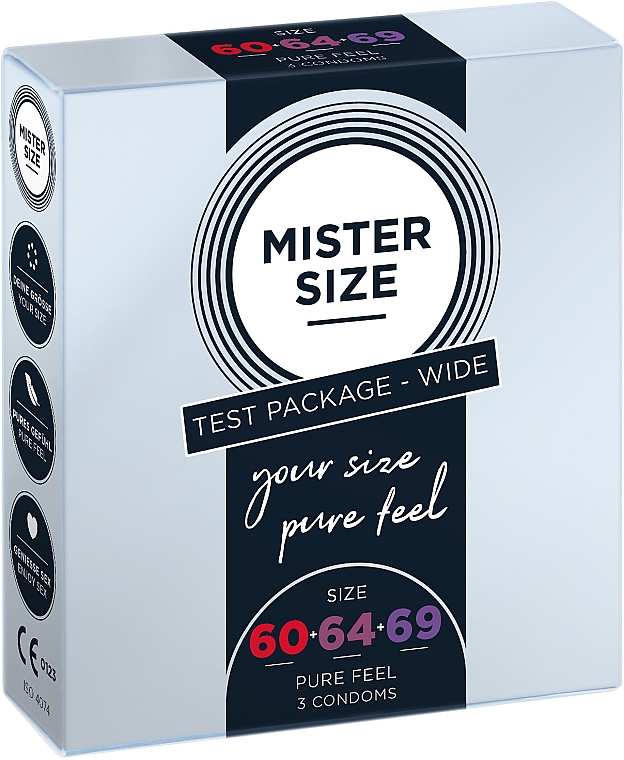 Презервативи латексні, розмір 60-64-69, 3 шт. - Mister Size Test Package Wide Pure Fell Condoms — фото N1