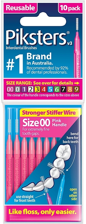 Межзубные ершики 00, розовые, 10 шт. - Piksters Interdental Brushes Pink Size 00 — фото N1