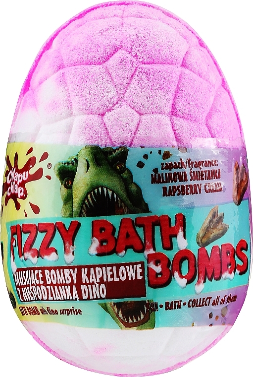 Бомбочка для ванны "Дино" с сюрпризом, розовая с ароматом малины - Chlapu Chlap Dino Raspberry Cream Fizzy Bath Bombs — фото N1