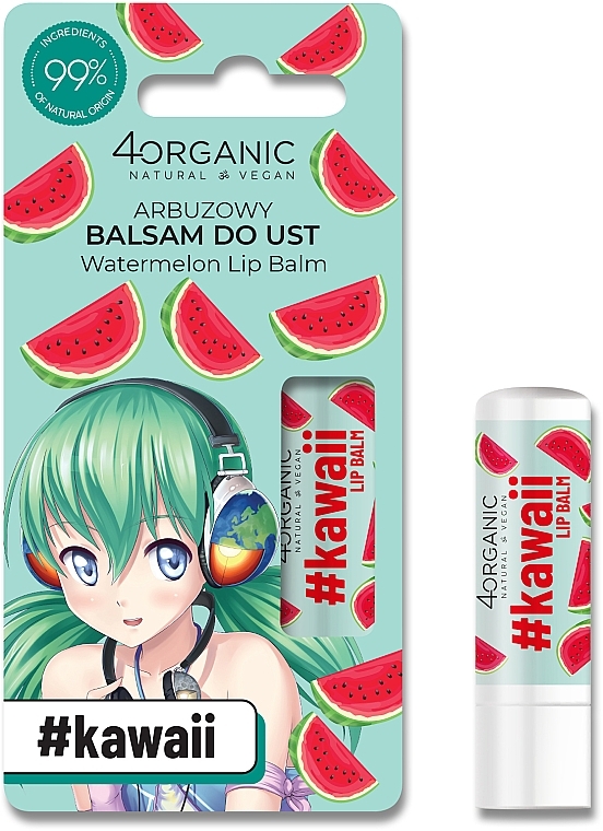 Бальзам для губ "Арбуз" - 4Organic #Kawaii Watermelon Lip Balm — фото N1