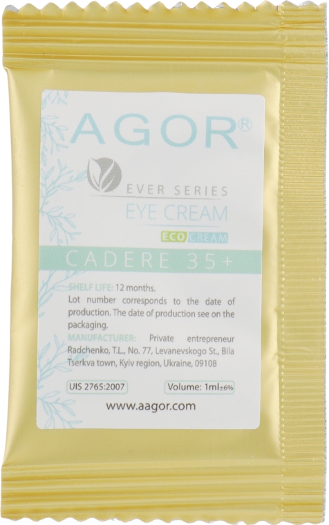 Крем для шкіри навколо очей 35+ - Agor Cadare Eye Cream (пробник) — фото N1