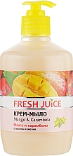 Крем-мыло с маслом камелии "Манго и карамбола" с дозатором - Fresh Juice Mango & Carambol — фото N2