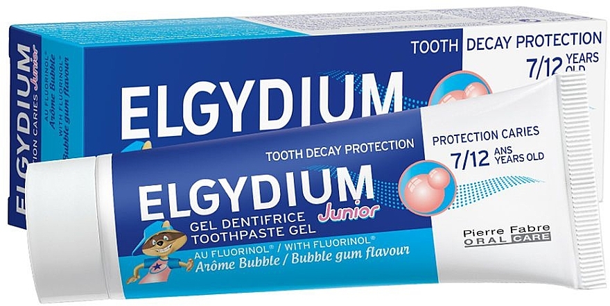 Дитяча гелева зубна паста - Elgydium Toothpaste Gel Junior Decay Protection 7/12 Years Old Bubble Aroma — фото N1