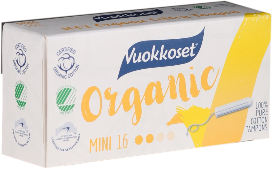 Тампони міні, органічні, без аплікатора, 16 шт - Vuokkoset Organic Mini Tampons — фото N1
