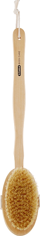 Деревянная щетка с натуральной щетиной для сухого массажа со съемной ручкой, 43 см - Titania — фото N1