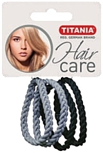 Резинки для волосся, плетені, еластичні 4,5 см, 4 шт., чорні й сірі - Titania — фото N1