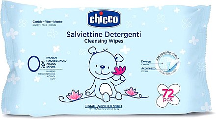 Вологі серветки м'які очищувальні, 72 шт - Chicco Baby Cleansing Wipes — фото N1