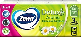 Носові хустинки паперові з ароматом ромашки, тришарові, 10 упаковок по 10 шт - Zewa Deluxe — фото N1