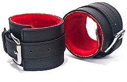 Парфумерія, косметика Наручники, чорні з червоним - Devil Sticks Hand Cuffs Grain Leather Black/Red