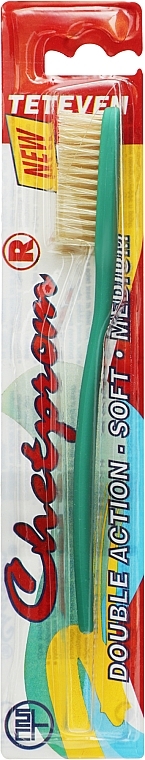 Зубна щітка з натуральною щетиною №52, м'ятна - Chetprom Double Action Soft Medium — фото N1