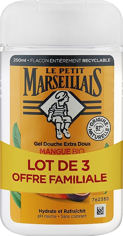 Набір гелів для душу біо "Манго та маракуя" - Le Petit Marseillais (sh/gel/3x250ml) — фото N1