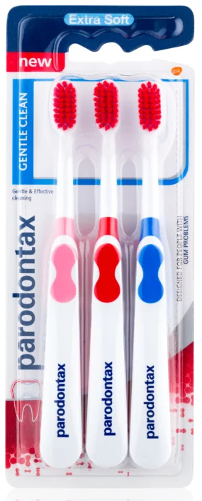 Набор зубных щеток, экстра мягкие, розовая, красная, голубая - Parodontax Gentle Clean Extra Soft — фото N1
